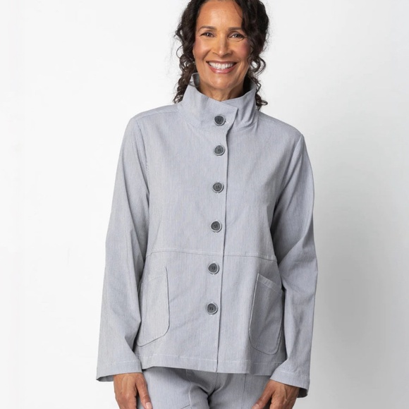 Habitat Sz S Oversized Hand Pockets Stretch Striped Wash Blue White Jacket - Picture 1 of 8